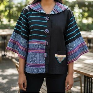 CUPCAKE INTERNATIONAL Colorful Ethnic Striped Button-Up Jacket Sz L